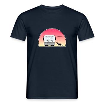 Klassisches Wohnmobil am Sonnenuntergang - Inhaber, der heraus sitzt - Männer T-Shirt - Navy - Vorne - AI Model Male 178 light (178cm)