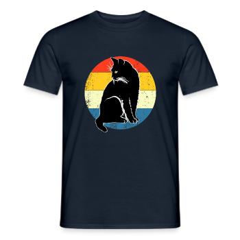 Retro Vintage Cute Cat Sunset Design - Men's T-Shirt - navy - Front - AI Model Male 178 light (178cm)