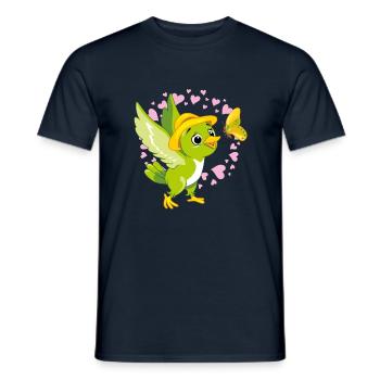 Cute green bird playing with butterfly - Men's T-Shirt - navy - Front - AI Model Male 178 light (178cm)