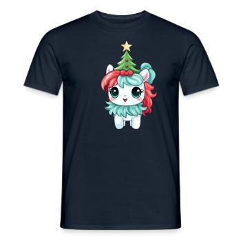 Christmas unicorn with fir tree and - Men's T-Shirt - navy - Front - AI Model Male 178 light (178cm)