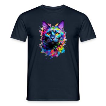 Chat domestique peint en noir - T-shirt homme - marine - Devant - AI Model Male 178 light (178cm)
