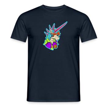 Neon-Einhorn Retro-Rocker - Männer T-Shirt - Navy - Vorne - AI Model Male 178 light (178cm)