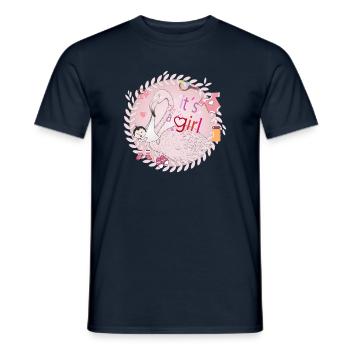 Flamant rose avec bébé et ustensiles pour bébés en rose - T-shirt homme - marine - Devant - AI Model Male 178 light (178cm)