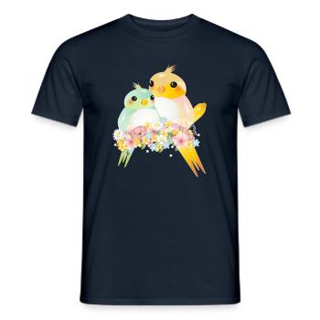 two roundish canaries in a splendour of flowers - Men's T-Shirt - navy - Front - AI Model Male 178 light (178cm)