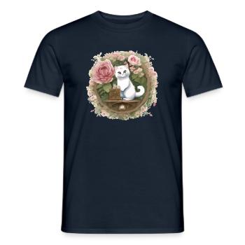 Floraler Katzenkuchen in Rosen - Männer T-Shirt - Navy - Vorne - AI Model Male 178 light (178cm)