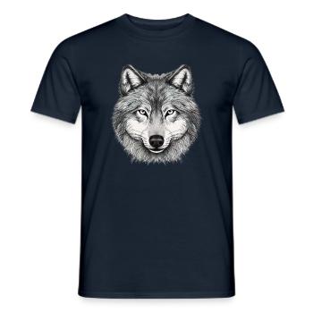 Wolfskopf, gezeichnetes Kunstwerk - Männer T-Shirt - Navy - Vorne - AI Model Male 178 light (178cm)