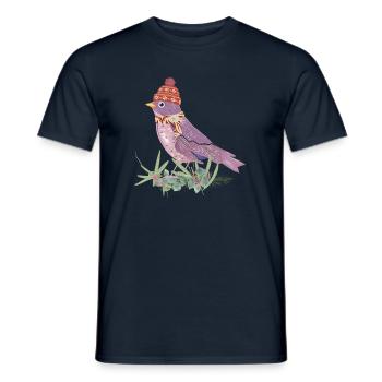 Vogel mit Bommelmütze und Schal in Winter Stimmung - Männer T-Shirt - Navy - Vorne - AI Model Male 178 light (178cm)