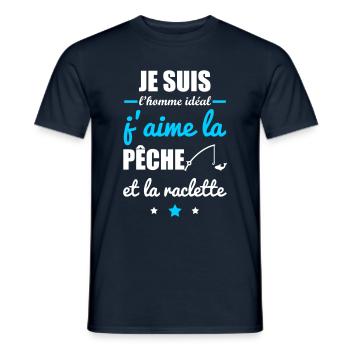 Homme idéal Pêche, idée cadeau pêcheur, raclette - T-shirt homme - marine - Devant - AI Model Male 178 light (178cm)