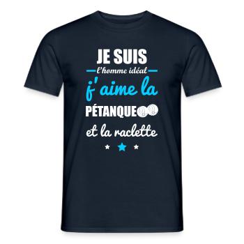 Homme idéal Pétanque, bouliste, humour, raclette - T-shirt homme - marine - Devant - AI Model Male 178 light (178cm)