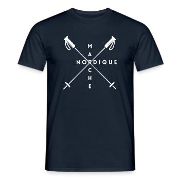 Nordic Walking T Shirt with crossed poles - Men's T-Shirt - navy - Front - AI Model Male 178 light (178cm)
