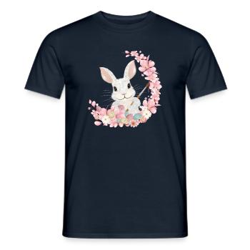 white easter bunny with flowers and brush for easter - Men's T-Shirt - navy - Front - AI Model Male 178 light (178cm)