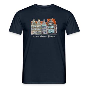 Bremen Market, Drawing, Germany - Men's T-Shirt - navy - Front - AI Model Male 178 light (178cm)