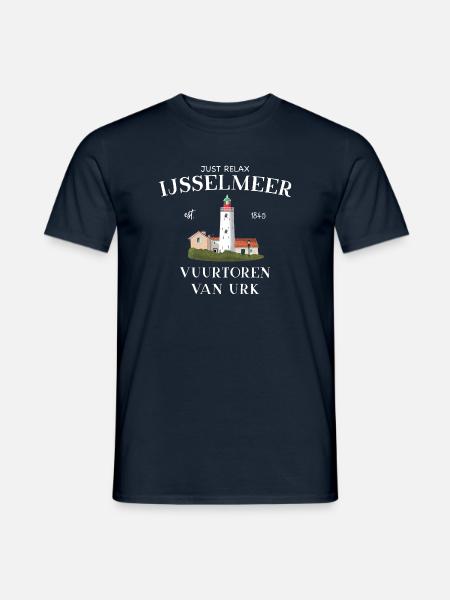 Urk Lighthouse, IJsselmeer Netherlands, Drawing - Men's T-Shirt - navy