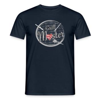 A barbecue with barbecue utensils and heart-shaped meat - Men's T-Shirt - navy - Front - AI Model Male 178 light (178cm)