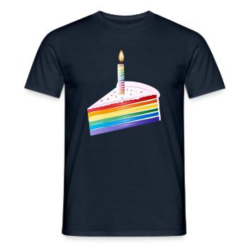 Piece of rainbow cake with birthday candle - Men's T-Shirt - navy - Front - AI Model Male 178 light (178cm)