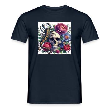 Aquarelle crâne, fleurs et scorpion - T-shirt homme - marine - Devant - AI Model Male 178 light (178cm)
