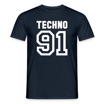 TECHNO Rave Raver des années 90 - T-shirt homme - marine - Devant - AI Model Male 178 light (178cm)