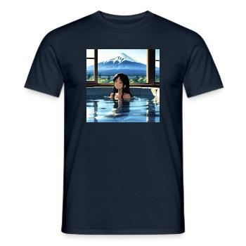 Relaxing in a hot tub near Mt. Fuji - Men's T-Shirt - navy - Front - AI Model Male 178 light (178cm)