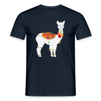 Traditionell geschmücktes Alpaka–Buntes Boho-Motiv - Männer T-Shirt - Navy - Vorne - AI Model Male 178 light (178cm)