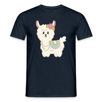 Sommer, Sonne, Lama mit Blumen - Männer T-Shirt - Navy - Vorne - AI Model Male 178 light (178cm)
