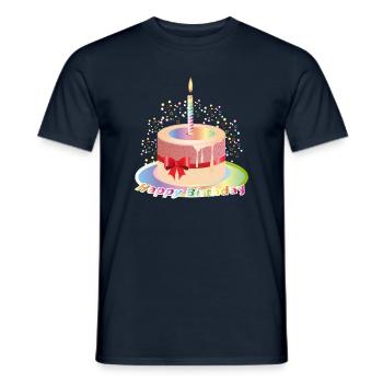 Colorful Birthday Cupcake Motif with Candle - Men's T-Shirt - navy - Front - AI Model Male 178 light (178cm)