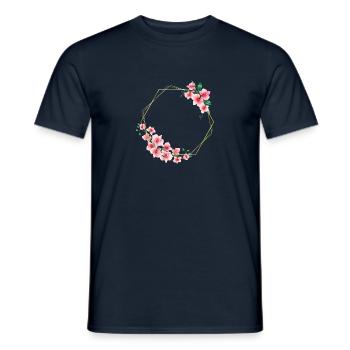 Cadre circulaire élégant et floral avec des fleurs - T-shirt homme - marine - Devant - AI Model Male 178 light (178cm)