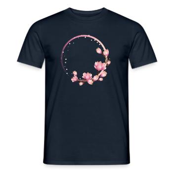 Magnolien Blumenrahmen im asiatischen Stil - Männer T-Shirt - Navy - Vorne - AI Model Male 178 light (178cm)