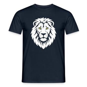 Tête de lion aux yeux jaunes Vecteur prédateur - T-shirt homme - marine - Devant - AI Model Male 178 light (178cm)