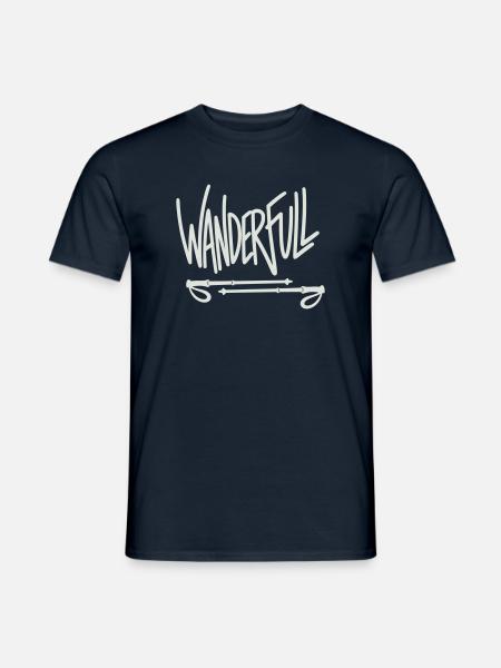 Wanderfull - Wortspiel mit Wanderstöcken - Männer T-Shirt - Navy