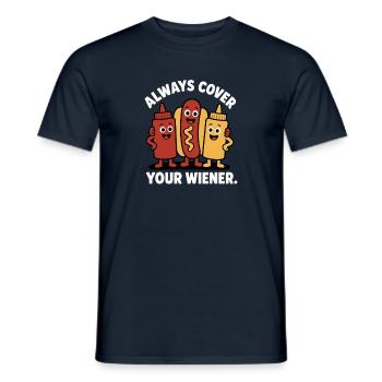 Always cover the Viennese! Funny hot dog - Men's T-Shirt - navy - Front - AI Model Male 178 light (178cm)