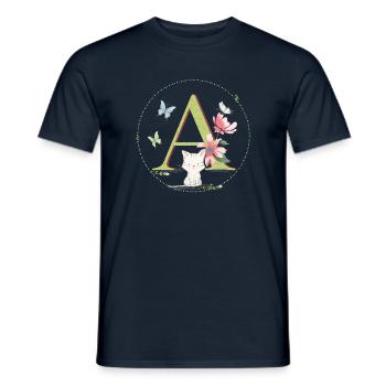 Initial letter A with cat - Men's T-Shirt - navy - Front - AI Model Male 178 light (178cm)