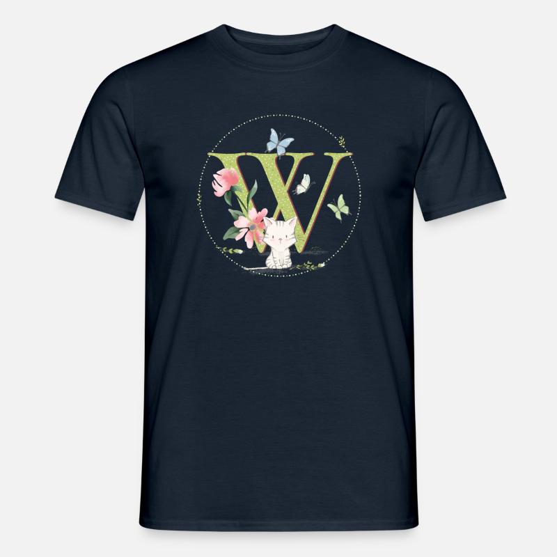 Anfangsbuchstabe W mit Katze - Männer T-Shirt - Navy