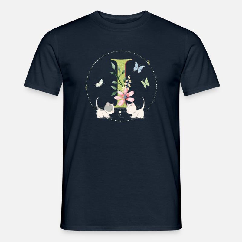 Anfangsbuchstabe I mit Katze - Männer T-Shirt - Navy