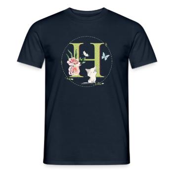 Initial letter A with cat - Men's T-Shirt - navy - Front - AI Model Male 178 light (178cm)