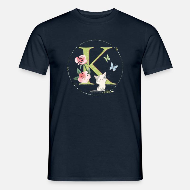 Lettre initiale K avec chat - T-shirt homme - marine