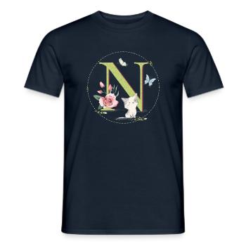 Lettre initiale N avec chat - T-shirt homme - marine - Devant - AI Model Male 178 light (178cm)