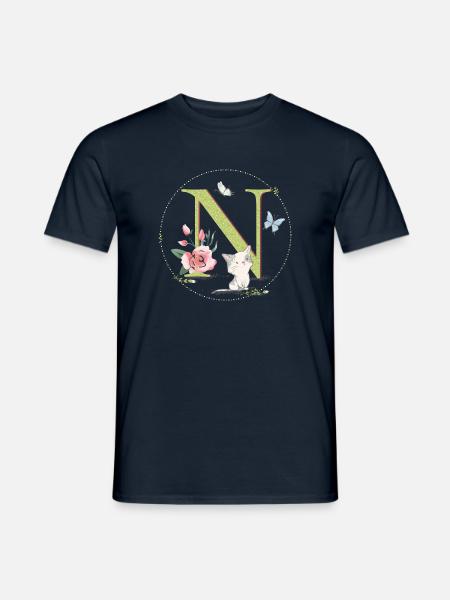 Lettre initiale N avec chat - T-shirt homme - marine