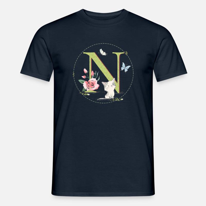 Anfangsbuchstabe N mit Katze - Männer T-Shirt - Navy