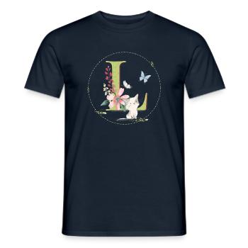 Anfangsbuchstabe L mit Katze - Männer T-Shirt - Navy - Vorne - AI Model Male 178 light (178cm)