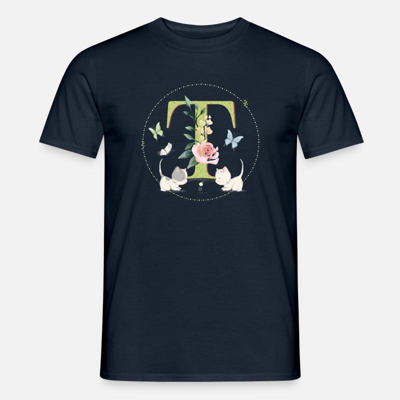 Anfangsbuchstabe T mit Katze - Männer T-Shirt - Navy