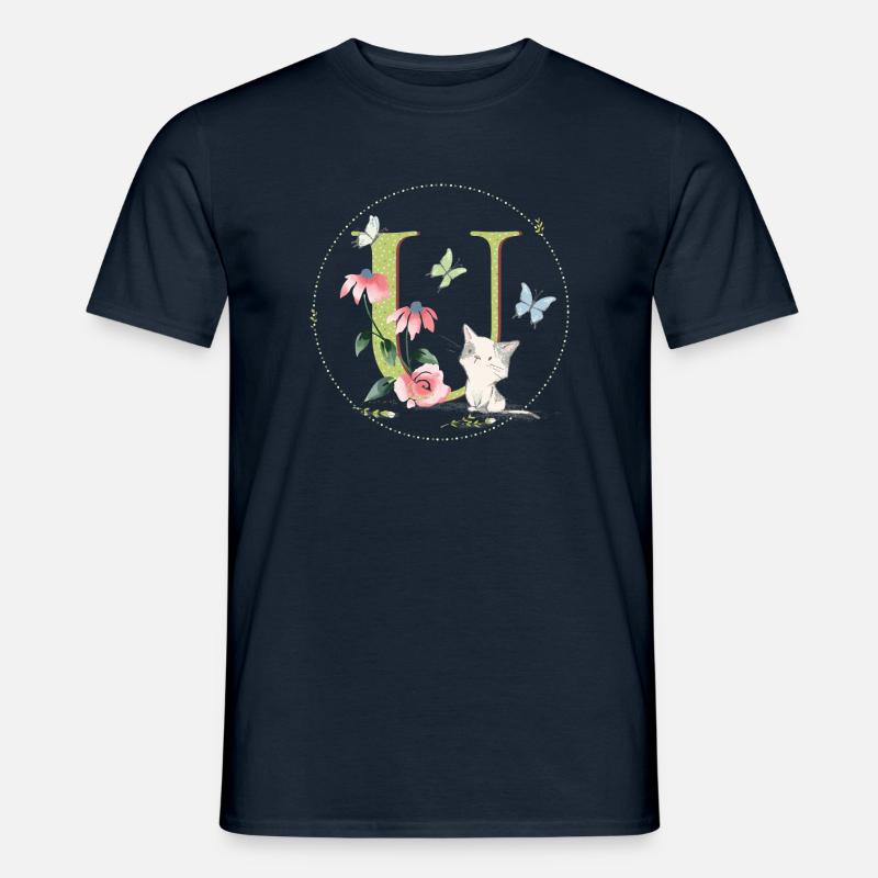 Anfangsbuchstabe U mit Katze - Männer T-Shirt - Navy
