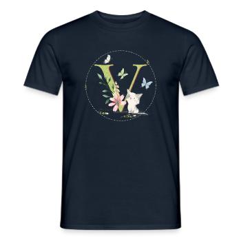 Anfangsbuchstabe V mit Katze - Männer T-Shirt - Navy - Vorne - AI Model Male 178 light (178cm)