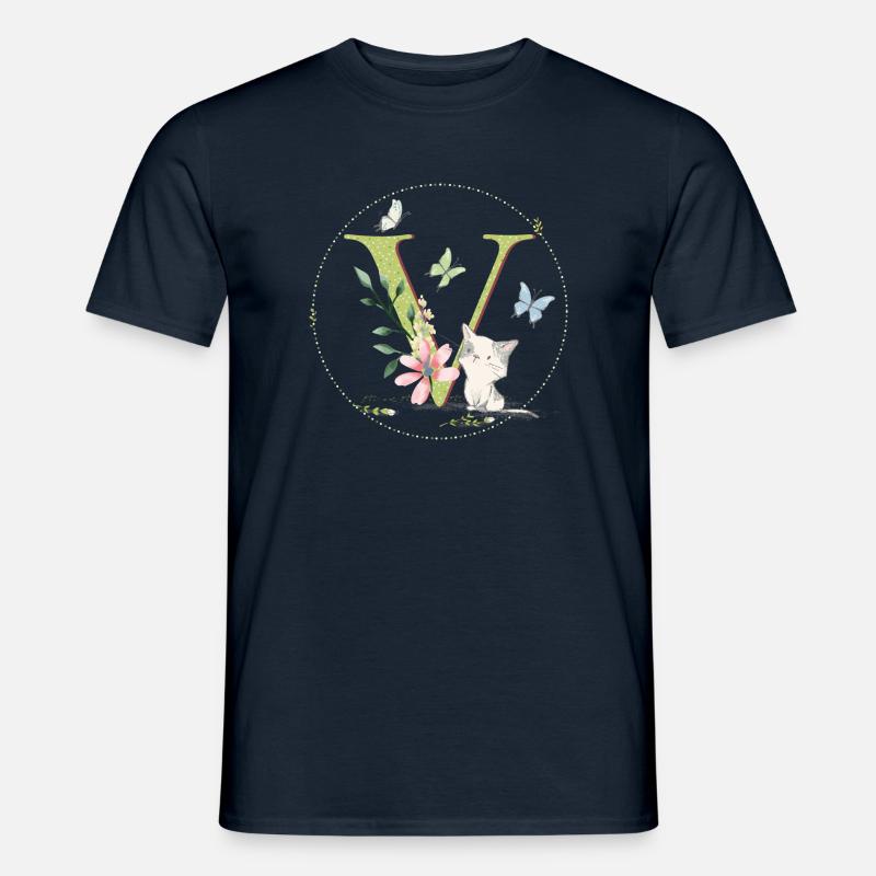 Anfangsbuchstabe V mit Katze - Männer T-Shirt - Navy