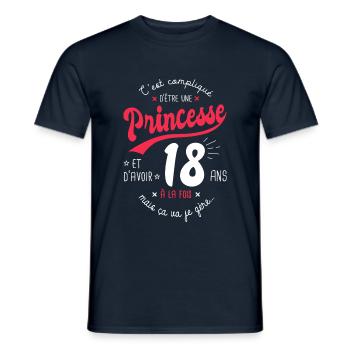 princesse 18 ans cadeau humour anniversaire 18 ans - T-shirt homme - marine - Devant - AI Model Male 178 light (178cm)
