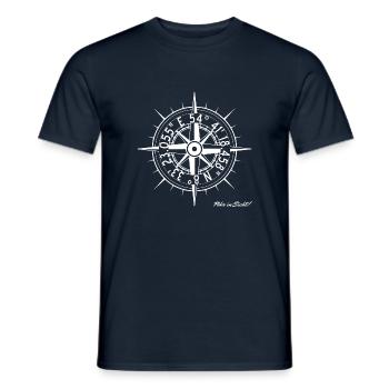 Föhr Compass Coordinates North Sea Island Wyk white - Men's T-Shirt - navy - Front - AI Model Male 178 light (178cm)