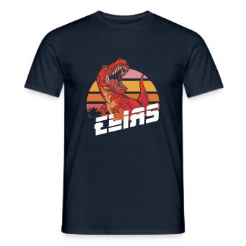 ELIAS - Beau prénom de garçon avec T-REX Dino - T-shirt homme - marine - Devant - AI Model Male 178 light (178cm)