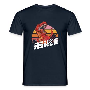 ASHER - Beautiful Boy Name with T-REX Dino - Men's T-Shirt - navy - Front - AI Model Male 178 light (178cm)