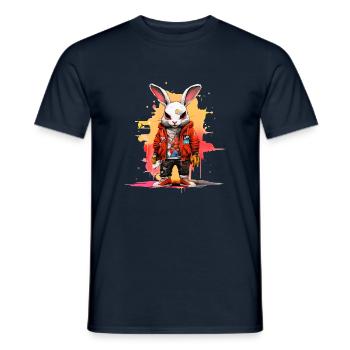Hip-Hop Hopper : T-shirt lapin Streetwise - T-shirt homme - marine - Devant - AI Model Male 178 light (178cm)