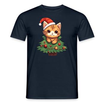 Chat de Noël - Chat mignon dans le sapin de Noël - T-shirt homme - marine - Devant - AI Model Male 178 light (178cm)