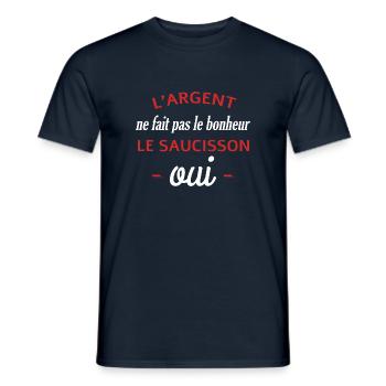 T shirt humour drole citation bonheur saucisson - T-shirt homme - marine - Devant - AI Model Male 178 light (178cm)